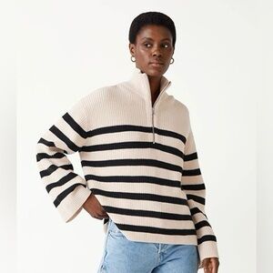 & Other Stories Black and Cream Striped Turtleneck Sweater